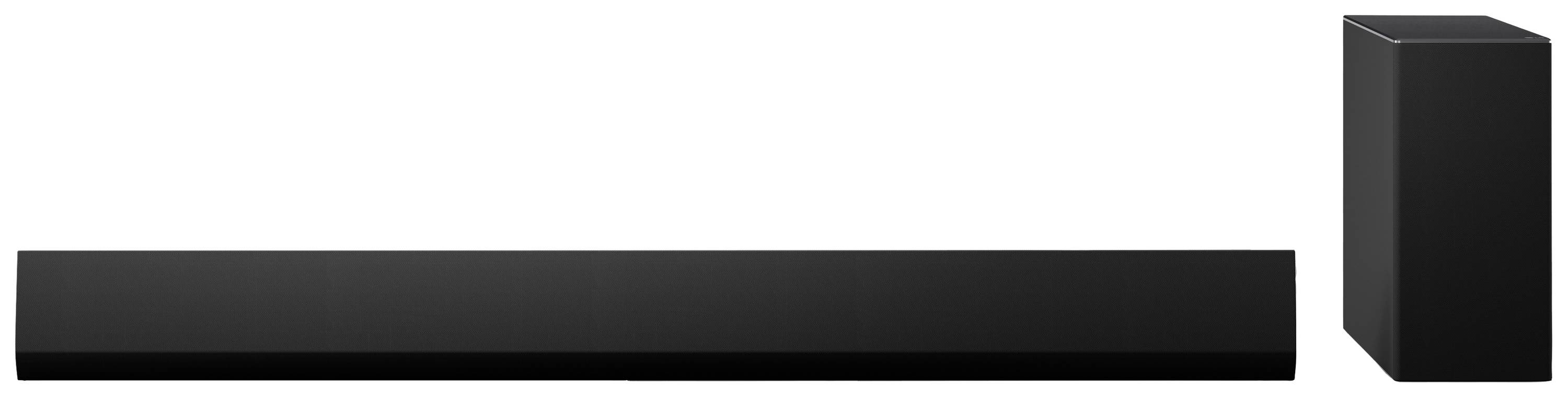 Černý soundbar a vertikální subwoofer vedle sebe, ukazující moderní audiosadu pro vylepšený zvuk v domácích filmových systémech.
