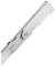 Stříbrný skládací multifunkční nůž s ostrou čepelí, vhodný pro řezání různých materiálů.