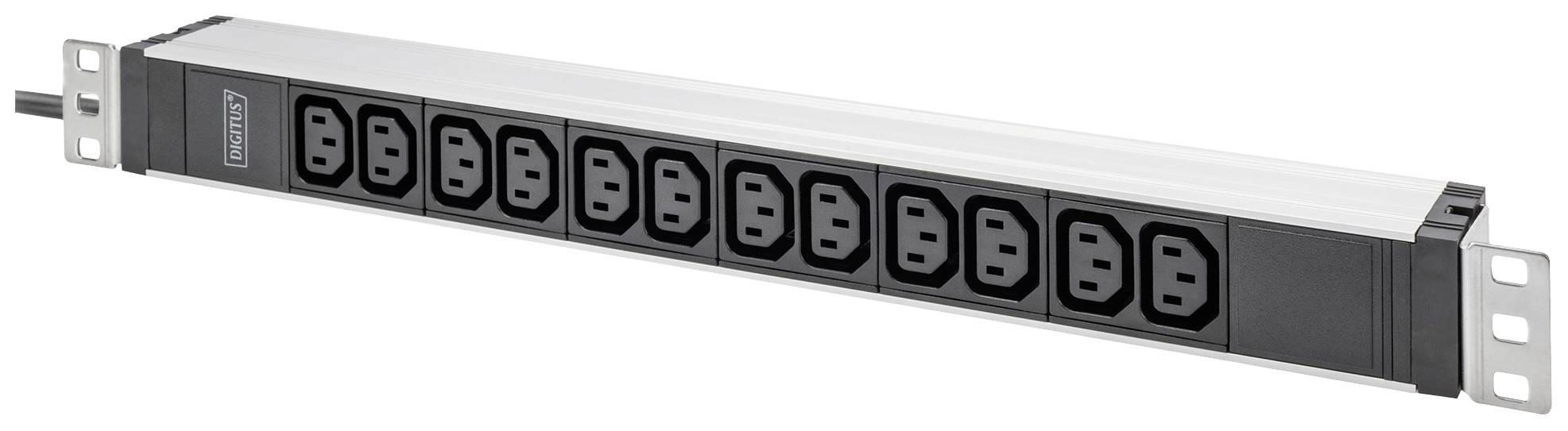 Napájecí lišta s deseti zásuvkami určená k instalaci do racku, vhodná pro napájení IT zařízení.