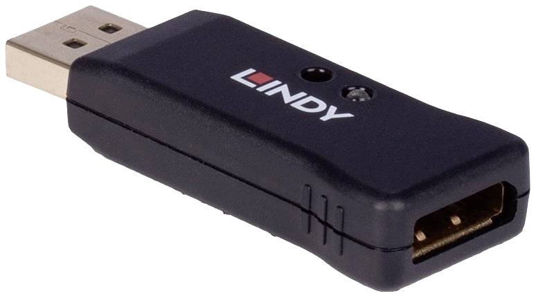 USB adaptér s nápisem 'LINDY', který lze připojit k USB zařízení. Ideální pro připojení nebo přenos dat.