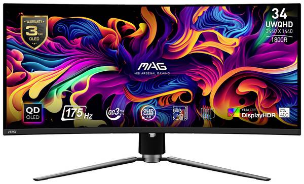 MSI MAG 341CQPDE QD-OLED herní monitor 86.9 cm (34.2 palec)3440 x 1440 Pixel, 16:9, 0.03 ms, OLED