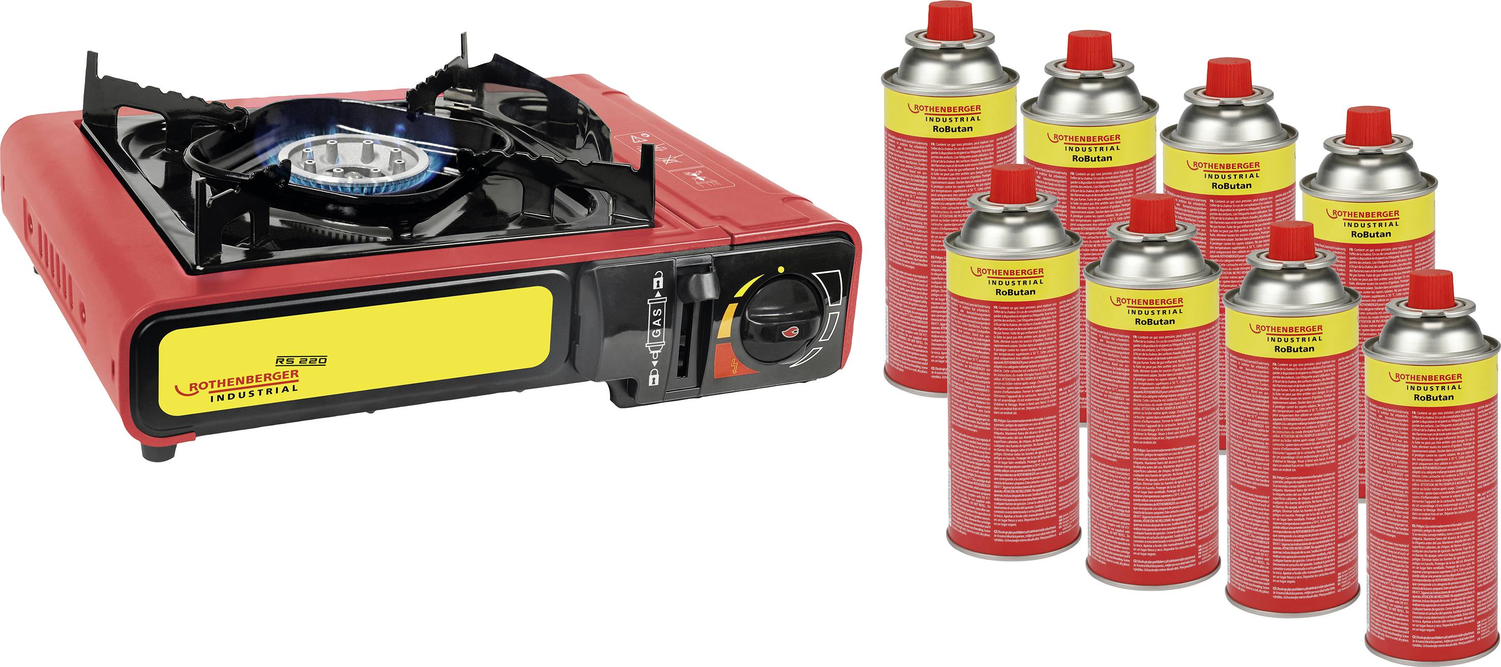 Rothenberger Industrial plyn kempingový vařič Gourmet Piezo RS 220 + RoButan 220g 1500004215 nerezová ocel
