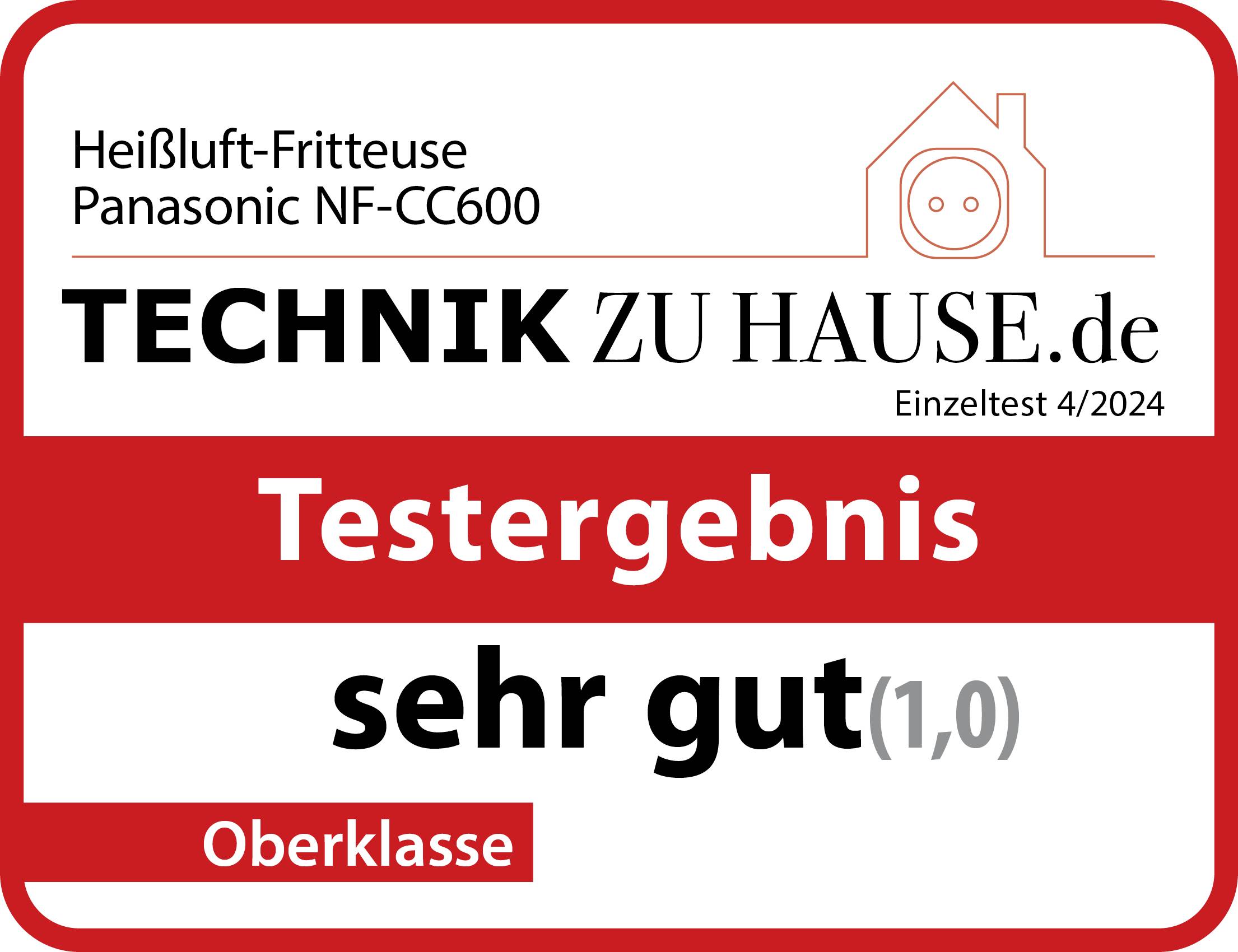 Test domácích spotřebičů, horkovzdušná fritéza Panasonic NF-CC600, výsledek: "velmi dobře" (1,0), prémiová třída, samostatný test 4/2024.