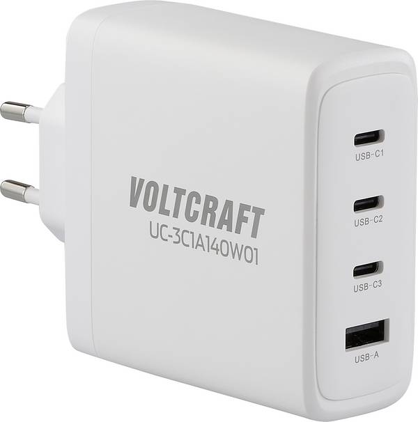 VOLTCRAFT UC-3C1A140W01 USB nabíječka, GaN, 3x USB-C®, 1x USB A , 140 W, USB PD 3.1, bílá