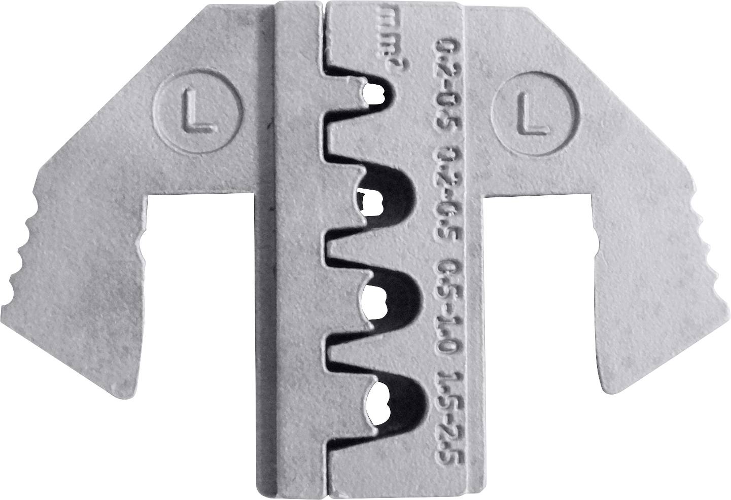 Rastrová elektroda pro řezací proces, zobrazuje rozměry 0,2-0,5 mm, 0,85-1,0 mm, 1,5-2,5 mm. Slouží k přesnému nastavení.