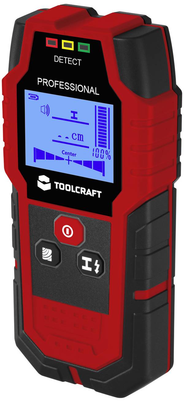 TOOLCRAFT detektor   TO-9627699  Detekční hloubka (max.) 120 mm Druh materiálu dřeva, železných kovů, neželezných kovů, kabely vedoucí napětí
