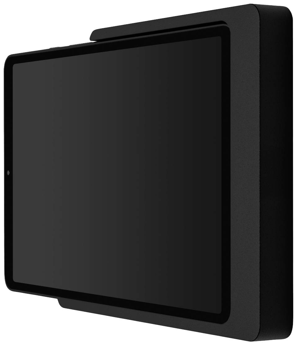 Černý, obdélníkový držák tabletu, který upevňuje tablet v horizontální poloze.