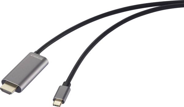 SpeaKa Professional USB-C® / HDMI kabelový adaptér USB-C ® zástrčka, Zástrčka HDMI-A, USB-C ® zásuvka 2.00 m černá SP-12876348 4K UHD, s nabíjecí zásuvkou , hliníková zástrčka HDMI kabel