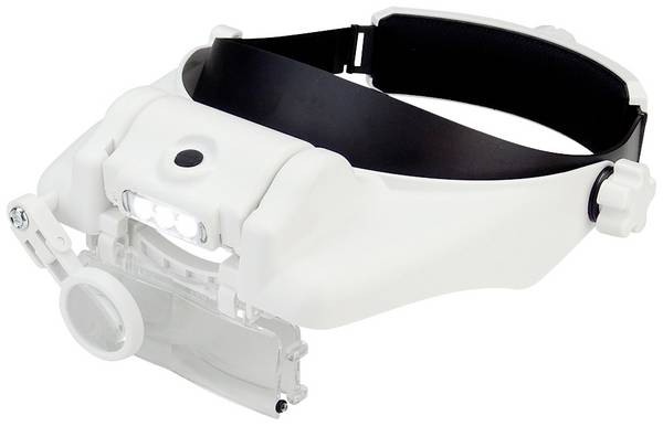 Donau Elektronik KBLP60, Premium čelová lupa s LED osvětlením , zvětšení: 1.5 x, 2 x, 3.5 x, 8 x, 9.5 x, 11.5 x, bílá