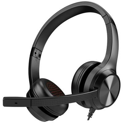 Černá kabelové over-ear sluchátka s mikrofonem a polstrovanými náušníky, vhodné pro telefonování a poslechem hudby.