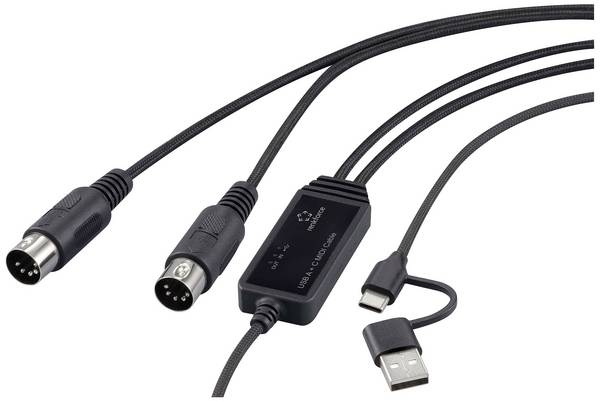<br>  Renkforce<br>  RF-6439636<br>  USB, MIDI  adaptér<br>  [2x DIN zástrčka 5pol. - 1x USB-C®, USB A]<br>  černá<br>  <br>  2 m<br>