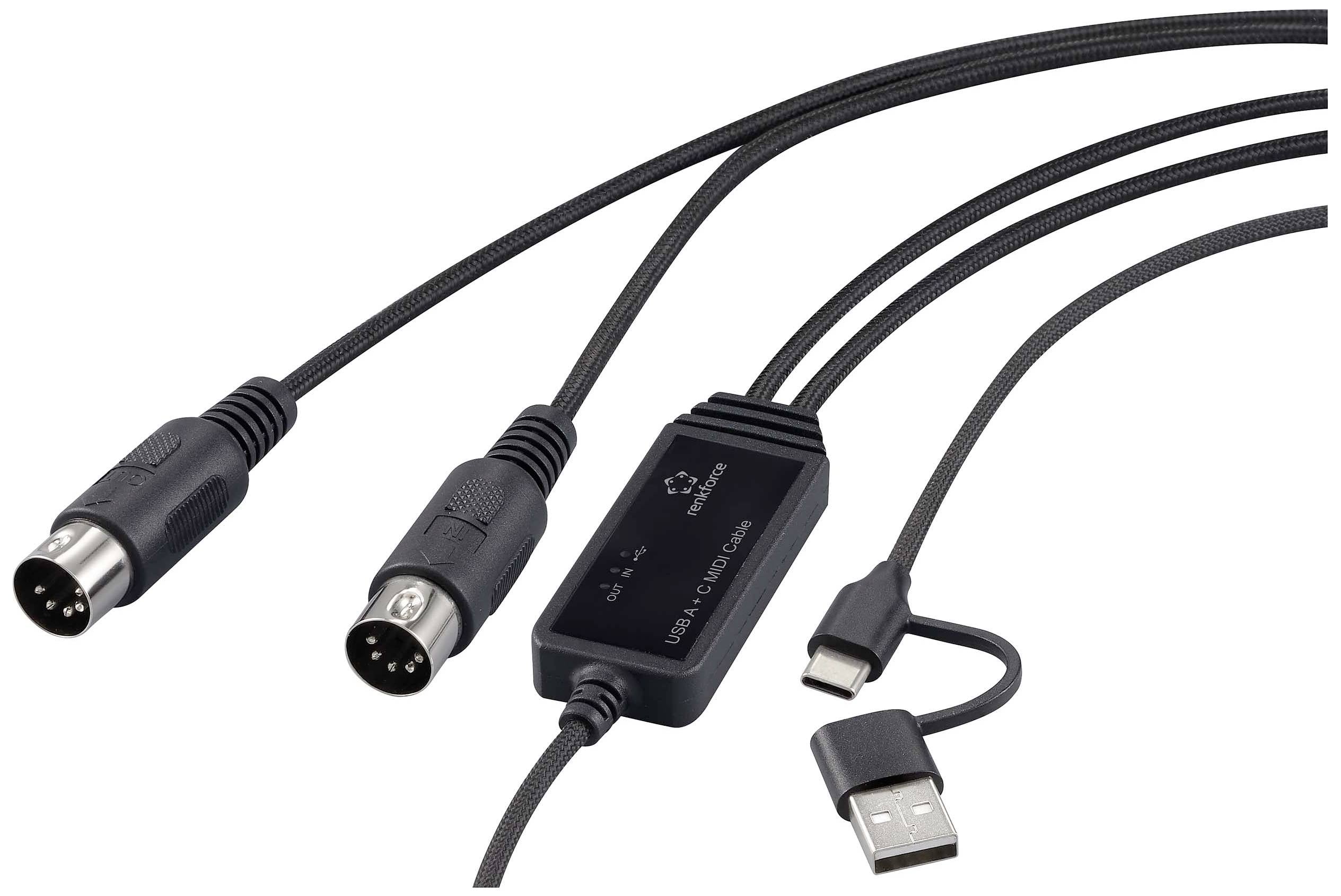 USB audio rozhraní kabel s USB a dvěma XLR konektory pro připojení mikrofonů nebo audio zařízení k počítači.