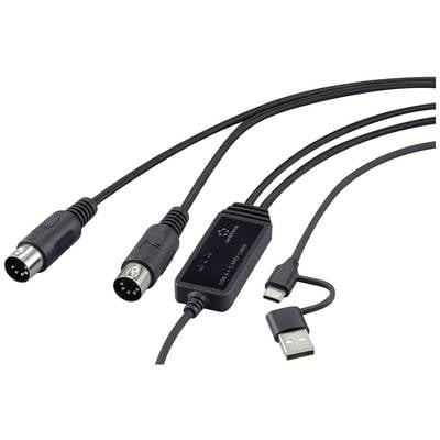 USB audio rozhraní kabel s USB a dvěma XLR konektory pro připojení mikrofonů nebo audio zařízení k počítači.