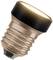 Žárovka se závitem, vyzařující teplé světlo. Je měděné barvy a má černě zabarvenou špičku.