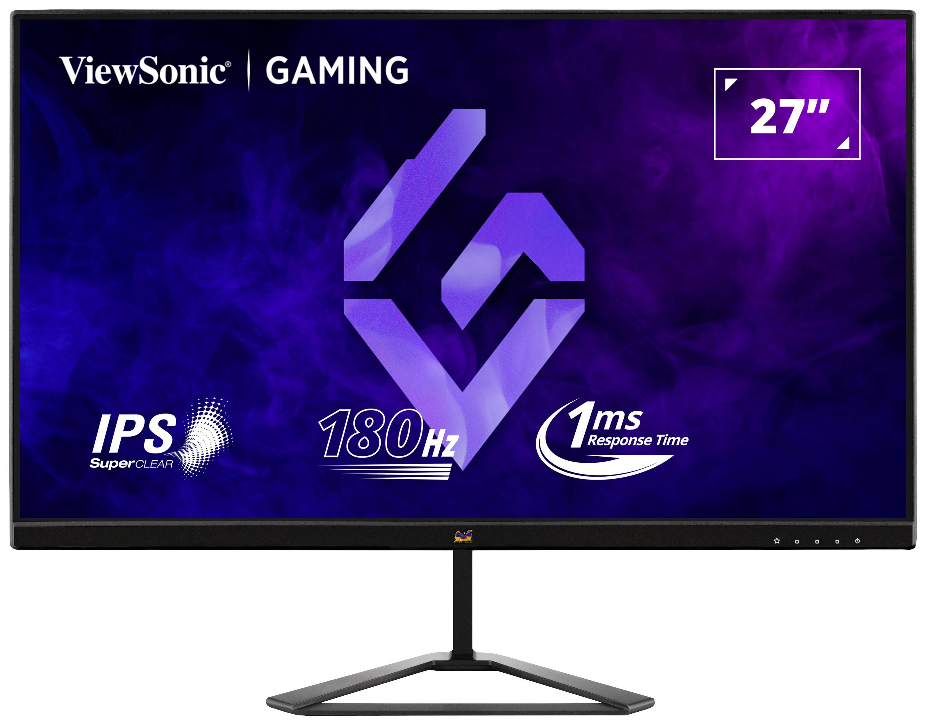 27palcový herní monitor ViewSonic s IPS panelem, obnovovací frekvencí 180 Hz a dobou odezvy 1 ms, vhodný pro dynamické herní zážitky.