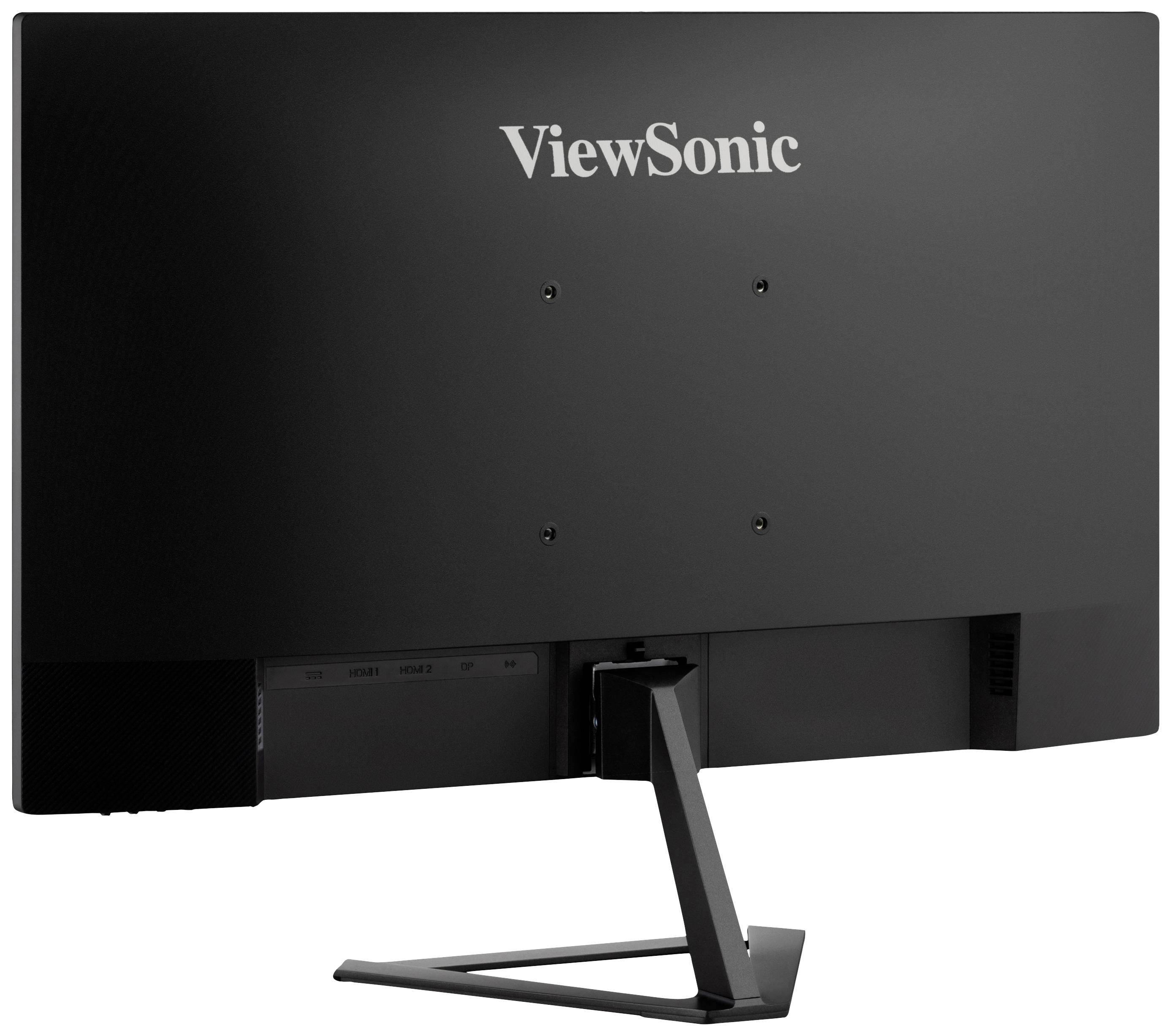 Černý monitor ViewSonic s elegantním, moderním stojanem pohledem zezadu.