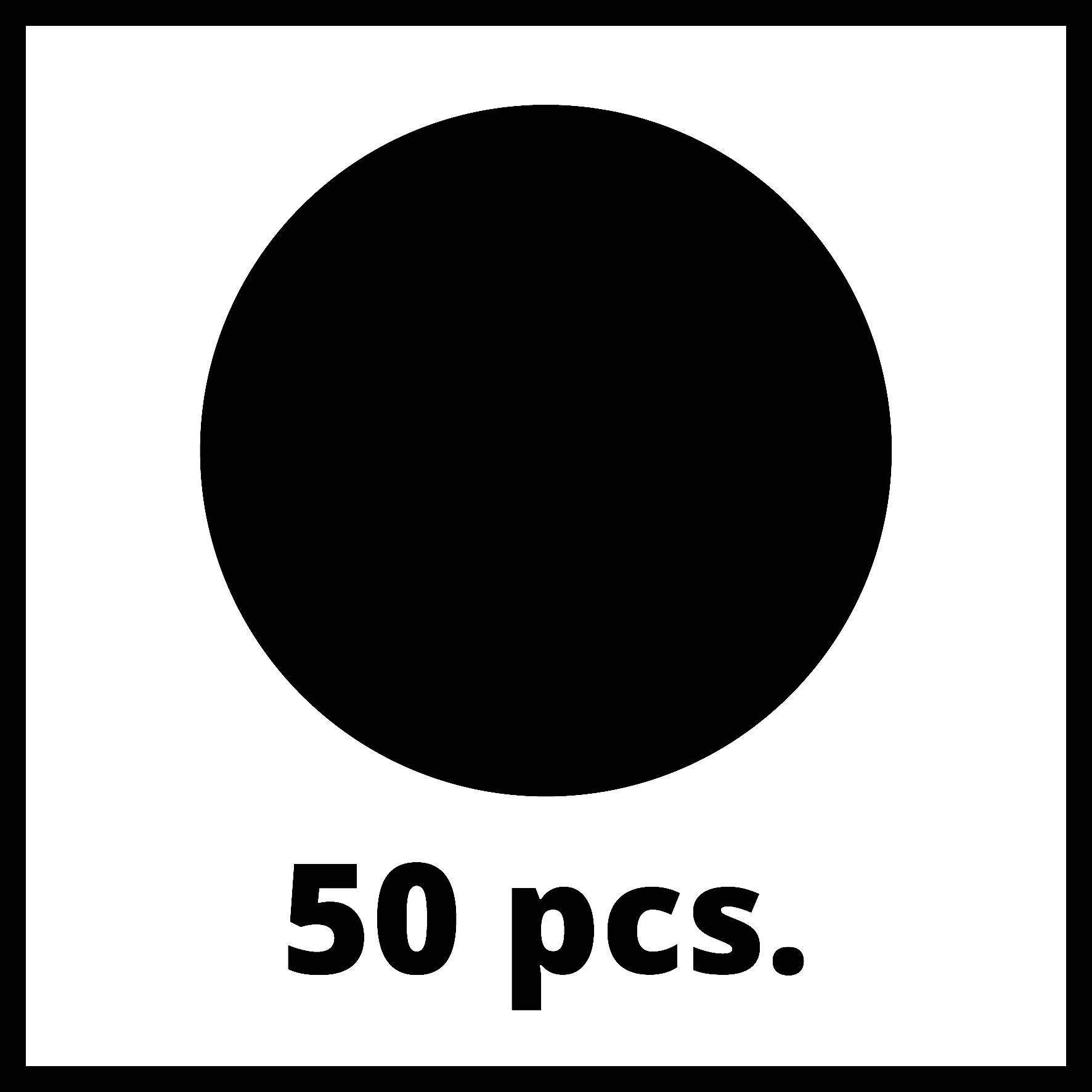 Černý kruh s popiskem '50 ks.', který označuje padesát kusů.
