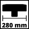 Obrázek zobrazuje symbol s černým tvarem připomínajícím písmeno T a nápisem "280 mm". Poukazuje na údaj o šířce.