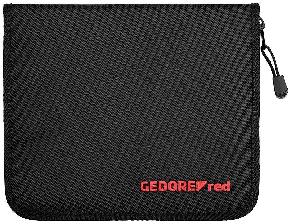Černé, obdélníkové pouzdro na nářadí se zipem, označené nápisem 'GEDORE red' červeným písmem v pravém dolním rohu.