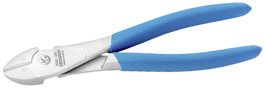 Štípací kleště s modrými rukojeťmi, používané k řezání drátů nebo malých kovových dílů.