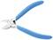 Modrý boční štípací kleště s robustní kovovou hlavou a pogumovanými rukojeťmi, vhodné pro řezání drátu nebo tenkých kovových tyčí.
