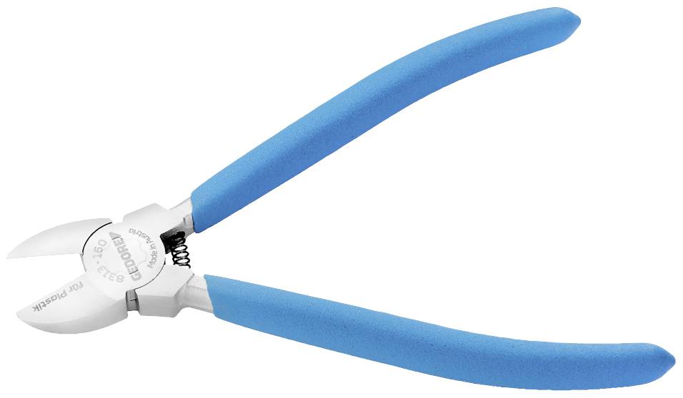 Boční štípací kleště s modrými rukojeťmi, vhodné pro stříhání drátů a malých kabelů.