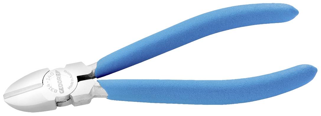 Modro-černé stříbrné štípací kleště na bílém pozadí, vhodné pro stříhání drátů a tenkých kovových dílů.