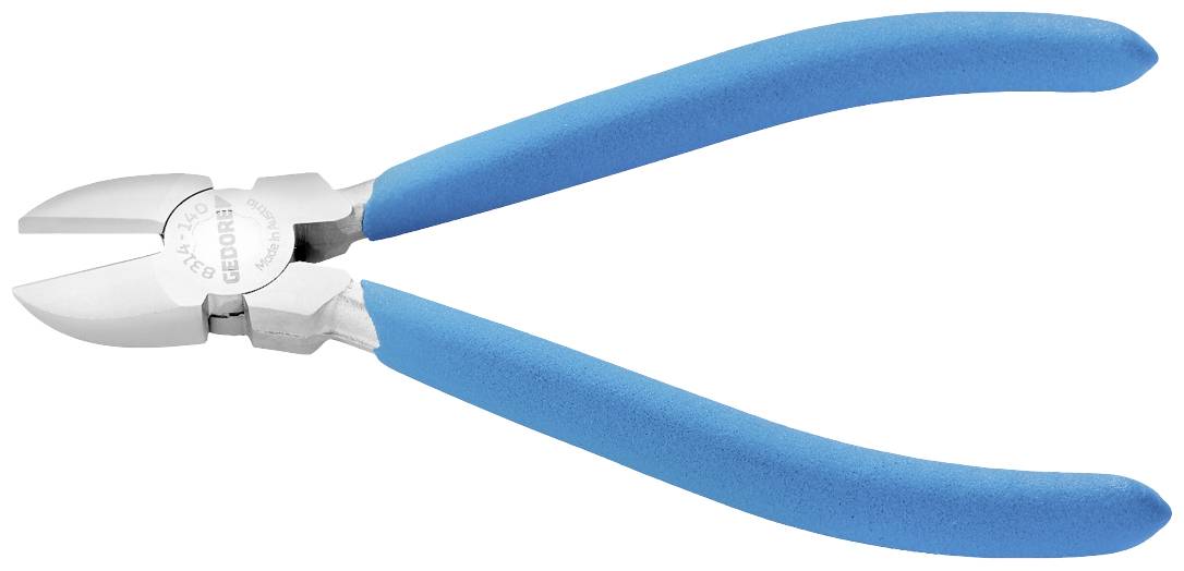 Boční štípací kleště s modrými rukojeťmi, vhodné pro řezání drátů nebo kovů.