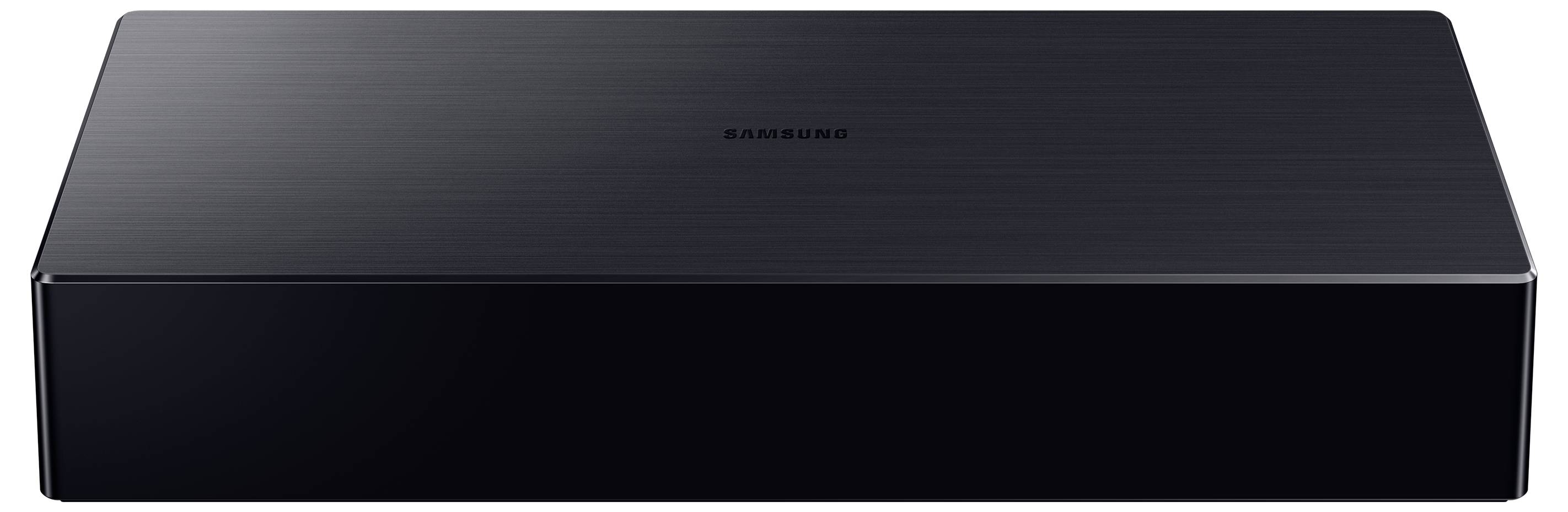 Černý, obdélníkový reproduktor s hladkým povrchem a minimalistickým designem.