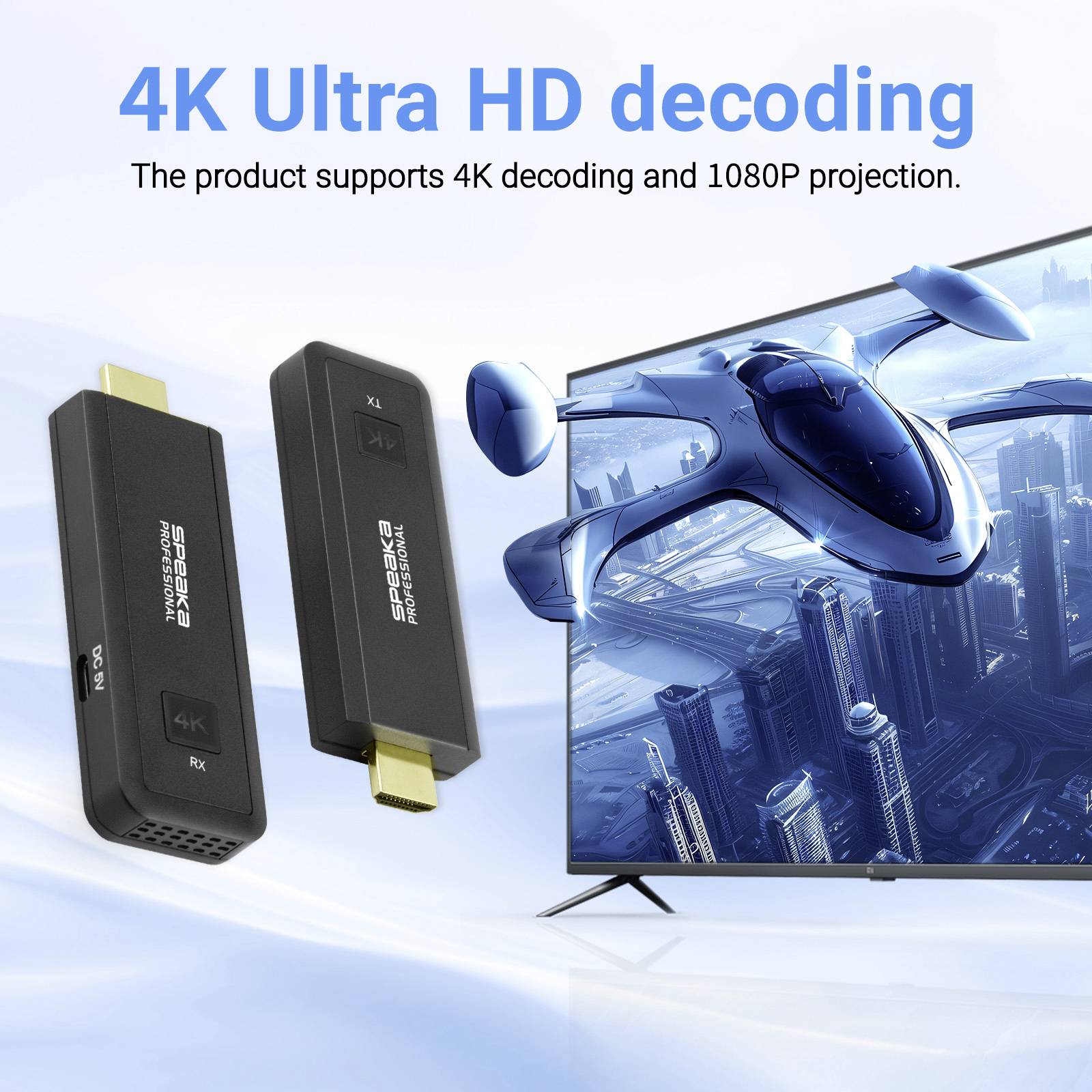 SpeaKa Professional SP-TR-450 HDMI bezdrátový přenos (sada) 50 m 2.4 GHz, 5 GHz 3840 x 2160 Pixel integrovaný LED ukazat-11