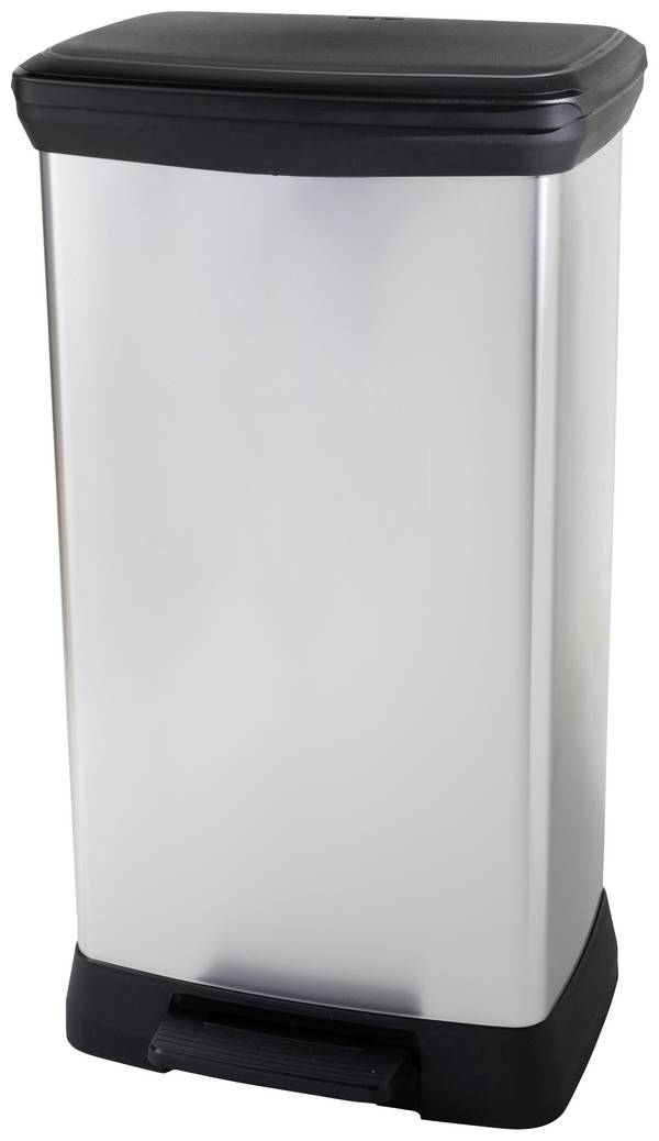 Curver Deco bin metalics 254620 odpadkový koš, 46 l, nerezová ocel, (š x v x h) 407 x 749 x 307 mm, stříbrná, černá, s ochranou proti otiskům prstů, otevírání pedálem, se separačním systémem, 1 ks