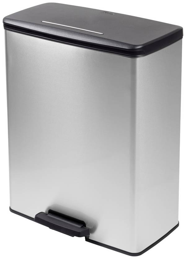 Curver Deco bin slim 254610 odpadkový koš, 65 l, (d x š x v) 480 x 480 x 615 mm, stříbrná, černá, otevírání pedálem, 1 ks