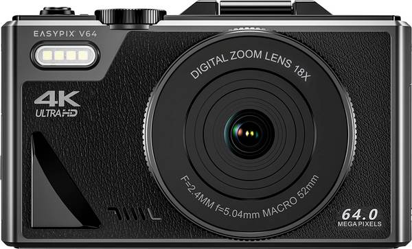 Easypix V64 Flip digitální fotoaparát 13 Megapixel  černá  integrovaný akumulátor, Wi-Fi, 4K video, Full HD videozáznam
