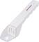 Bílý škrabka na led z plastu s rukojetí a průhlednou čepelí.