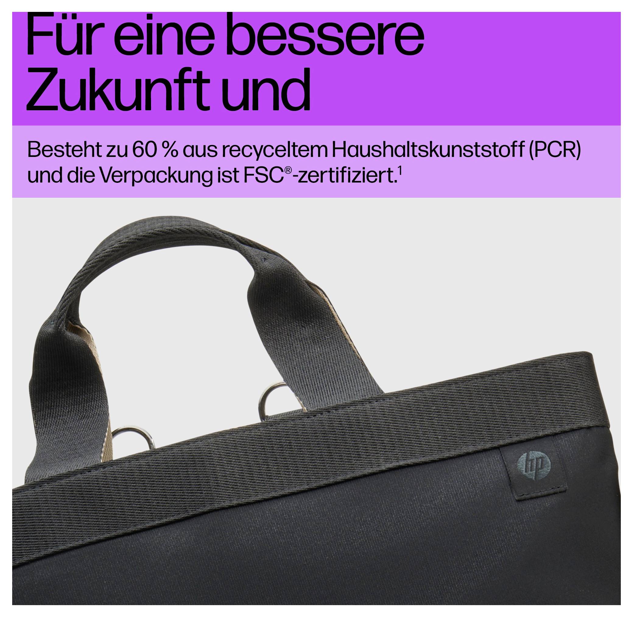 "Pro lepší budoucnost" je napsáno nahoře. Níže: Taška vyrobená z 60 % recyklovaného plastu, obal certifikovaný FSC.