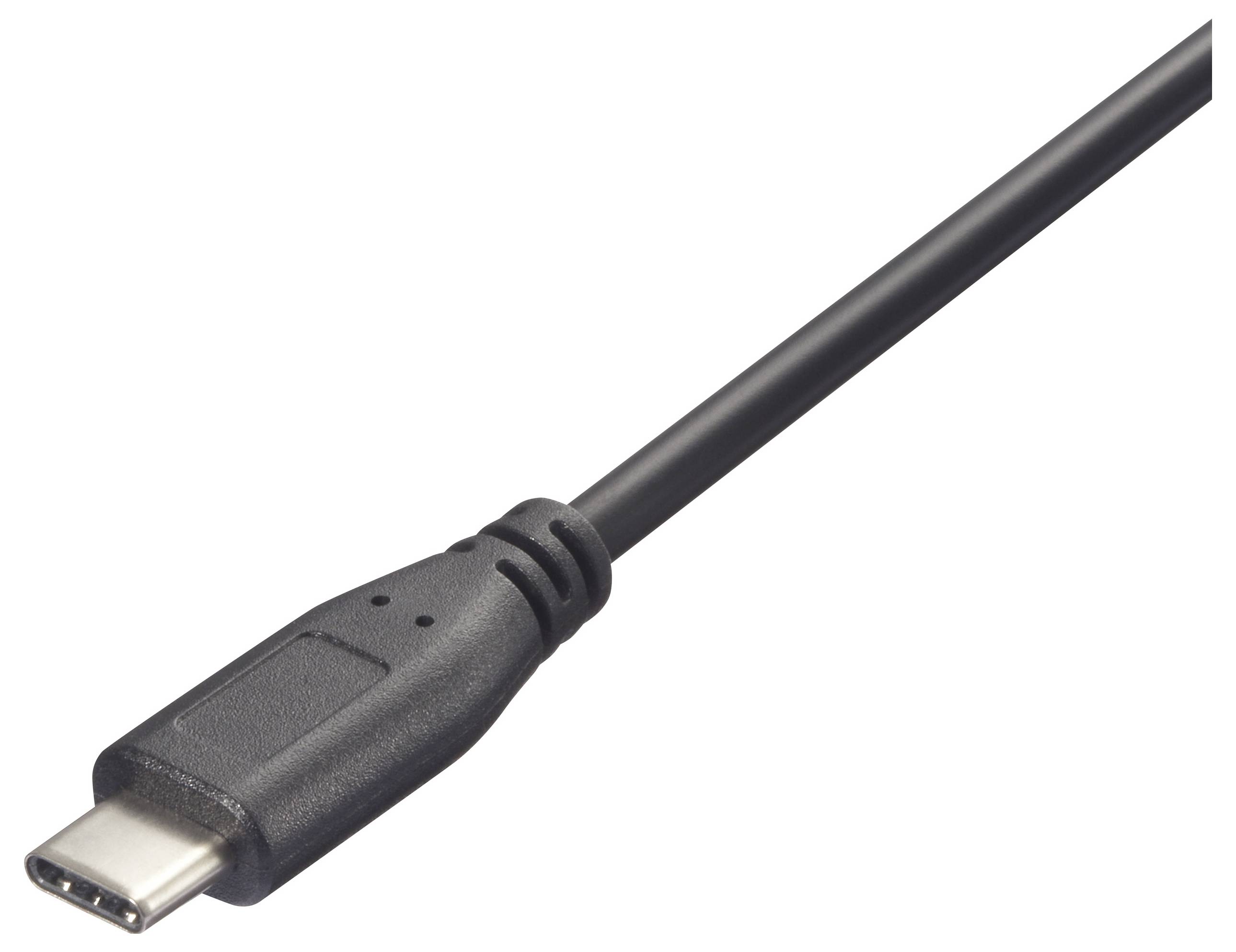USB-C kabel, černý konektor na bílém pozadí. Kabel ukazuje standardní rozhraní pro rychlý přenos dat a nabíjení.