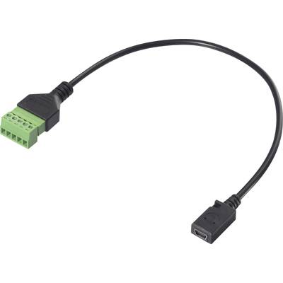 Černý kabel se zeleným konektorem a USB připojením. Vhodný pro elektronické propojení.