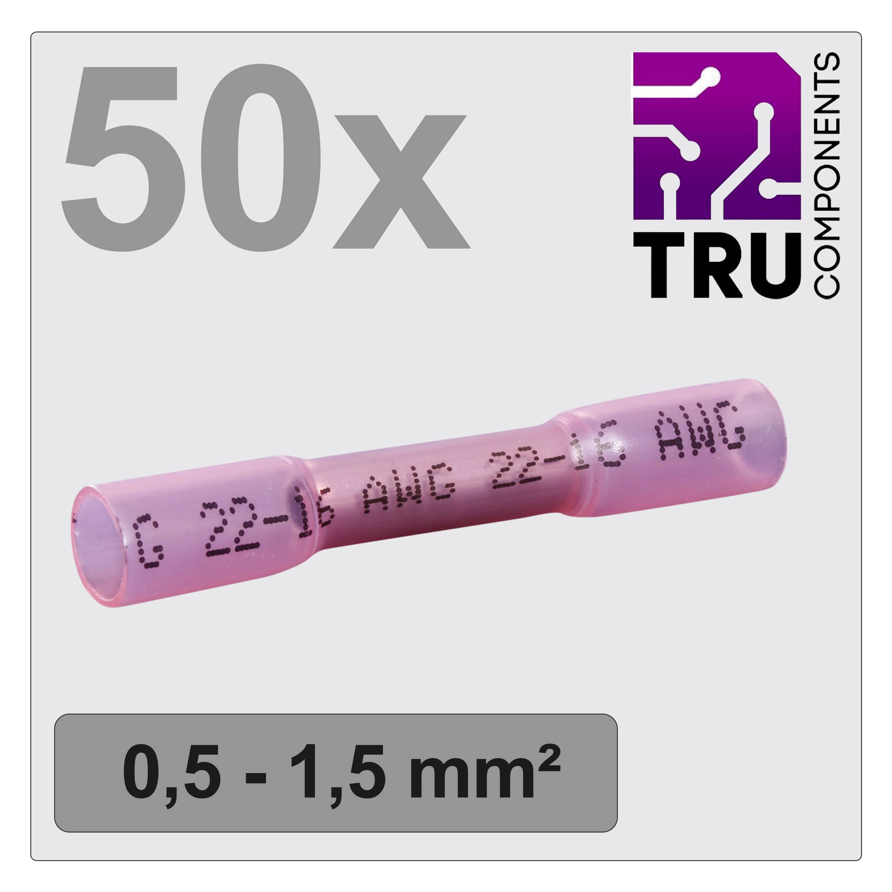 50 růžových kabelových lisovacích spojek značky TRU COMPONENTS pro vodiče o průřezu 0,5 až 1,5 mm².