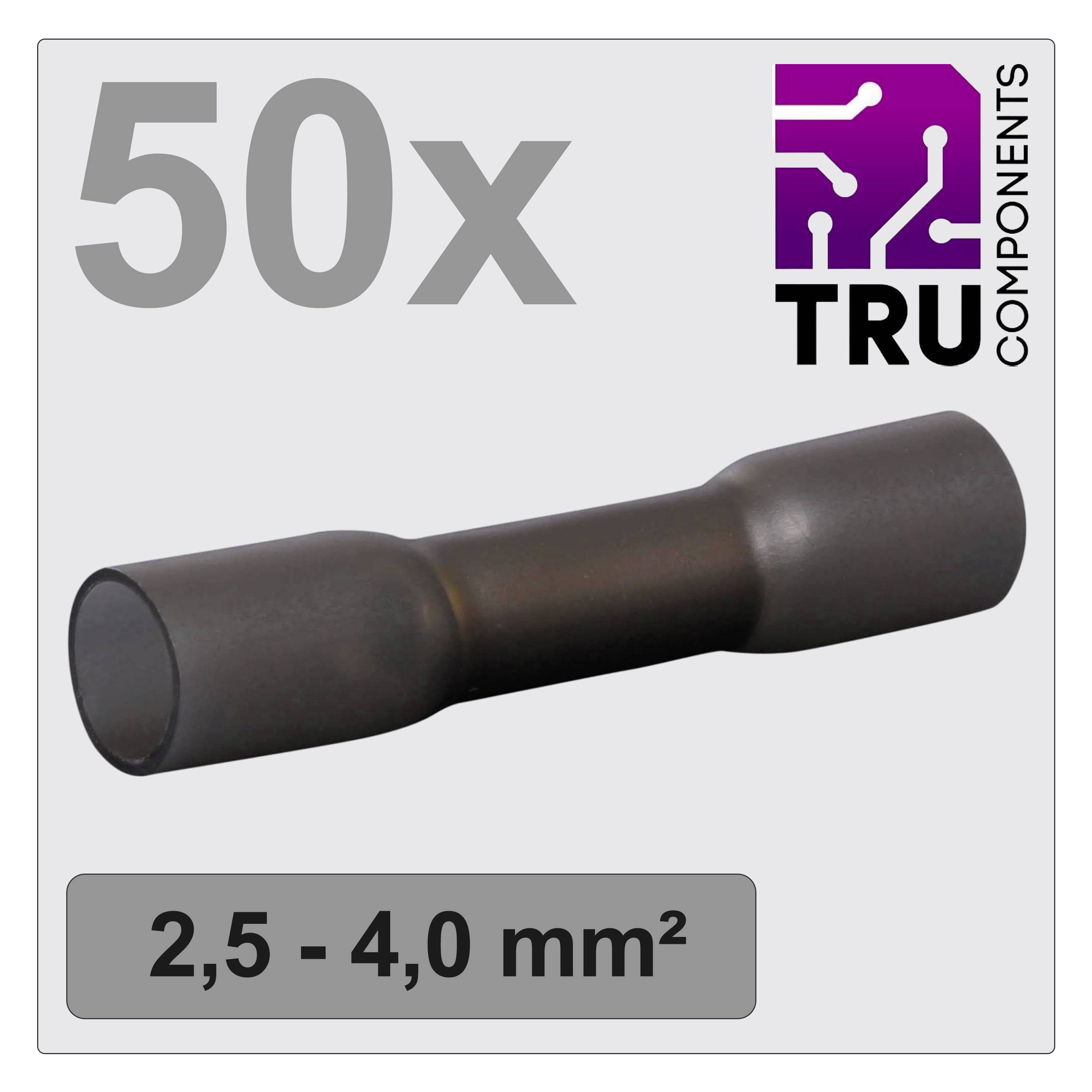 TRU COMPONENTS Smršťovací konektory, 50 kusů, pro kabely 2,5-4,0 mm², vyobrazeno s logem v pravém horním rohu.