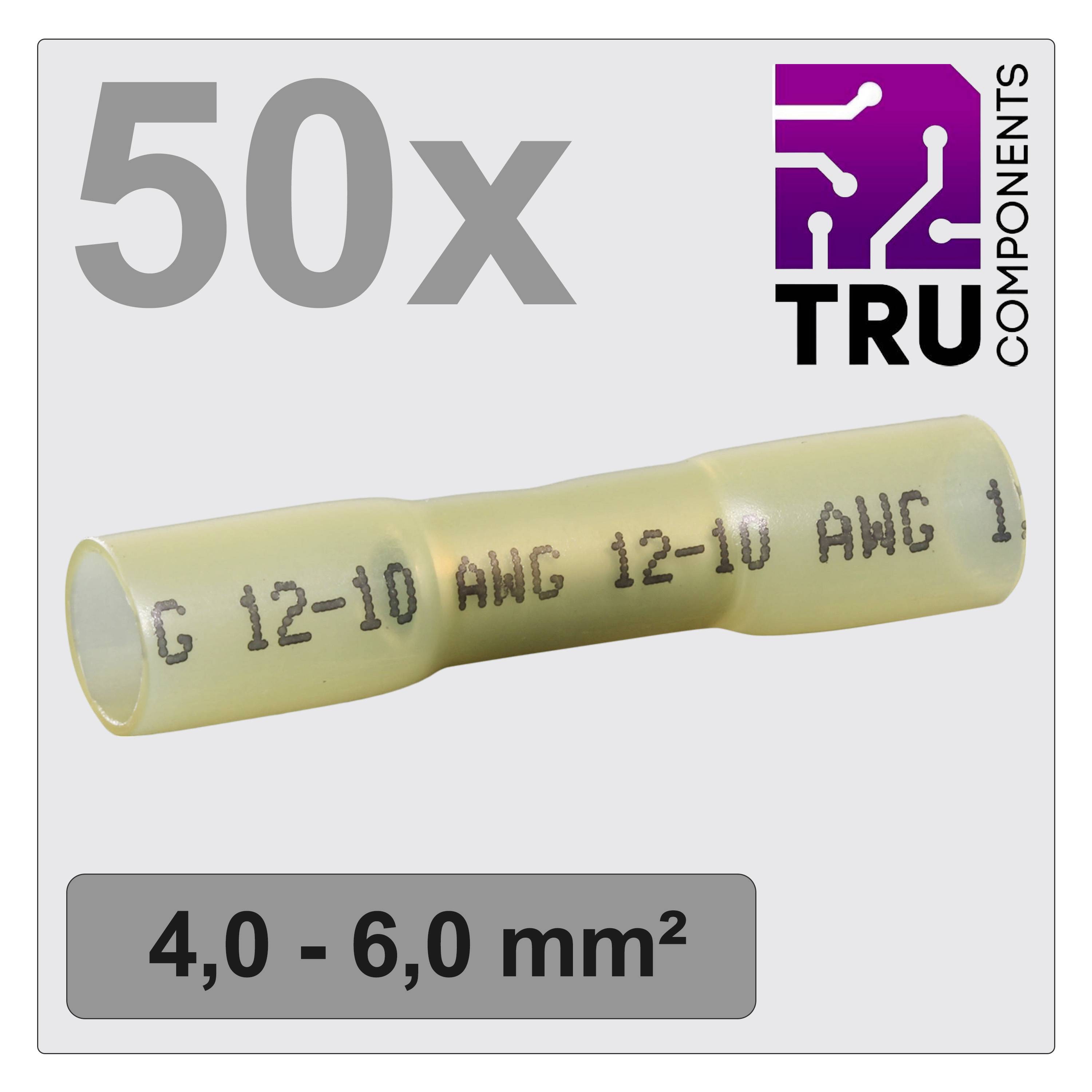 50 žlutých kabelových konektorů, velikost 4,0 - 6,0 mm², údaj 'AWG 12-10', značka TRU Components.