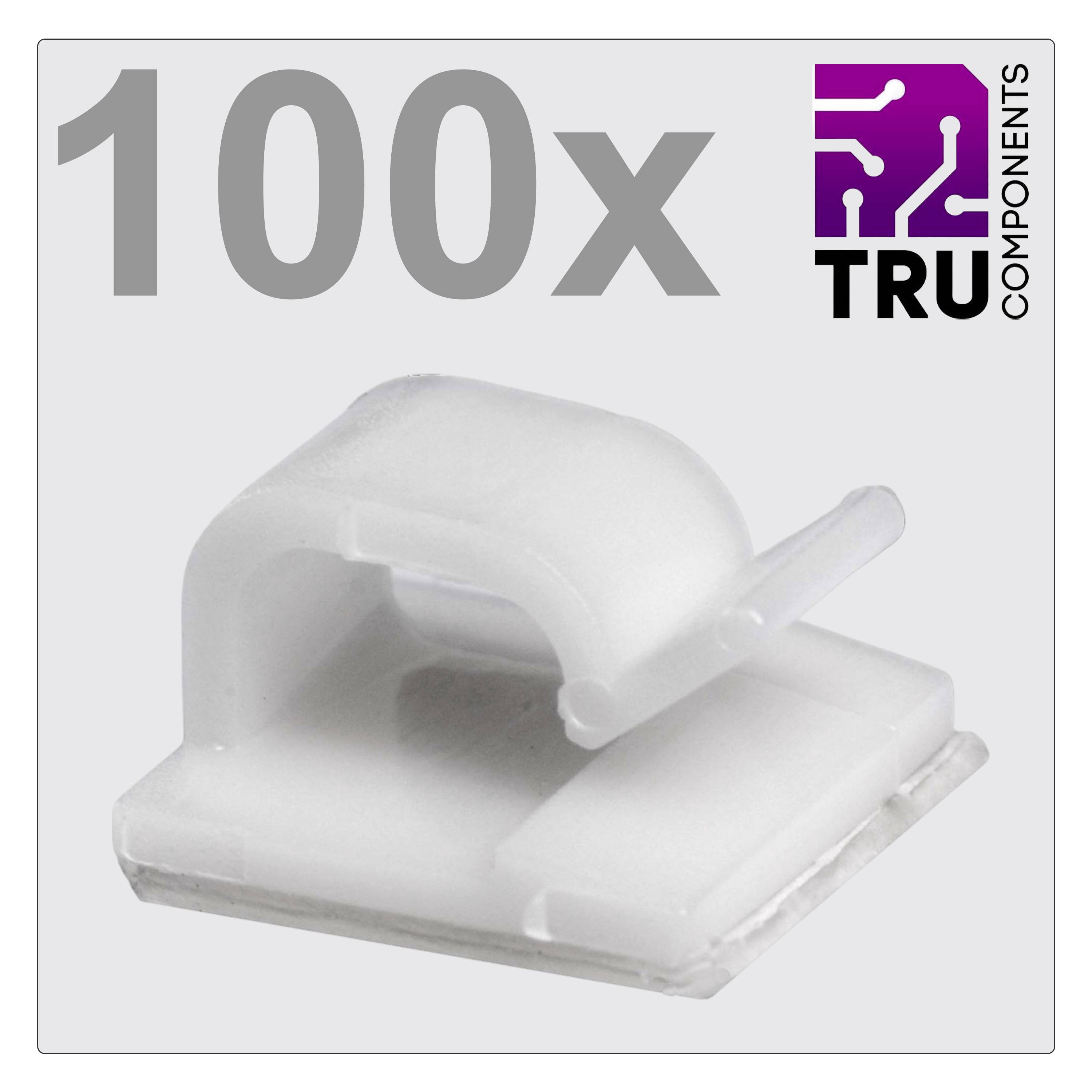 '100x TRU COMPONENTS' Kabelová spona, pro upevnění kabelů, čtvercová, samolepicí, z plastu. Převážně v bílé barvě.