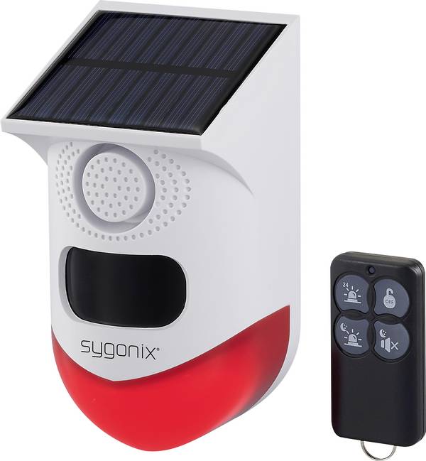 Sygonix mini-alarm   bílá, červená  s LED, s detektorem pohybu, s dálkovým ovladačem, se solárním panelem, s Wi-Fi 120 dB SY-6515320