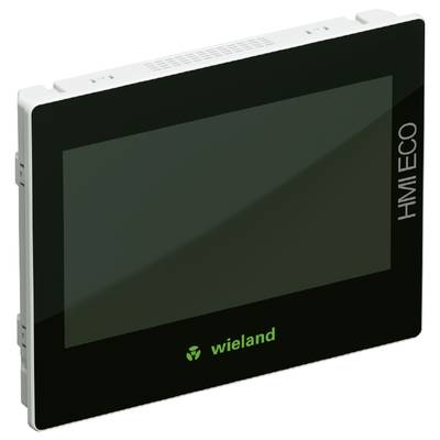 Dotykový panel HMI ECO Touch od firmy Wieland s černým rámečkem a velkým displejem; vhodný pro průmyslové aplikace.