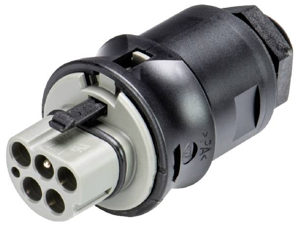 Nabíjecí zásuvka pro elektromobil s několika kruhovými konektory.