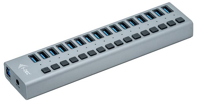 USB hub se 16 porty, kompaktní ve stříbrném provedení. Rozšíření pro připojení několika USB zařízení k jednomu počítači.