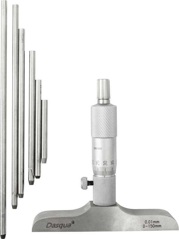 Dasqua  4611-8125 Hloubkový mikrometr  s kontrolním měřítkem 0 - 150 mm  DIN 863