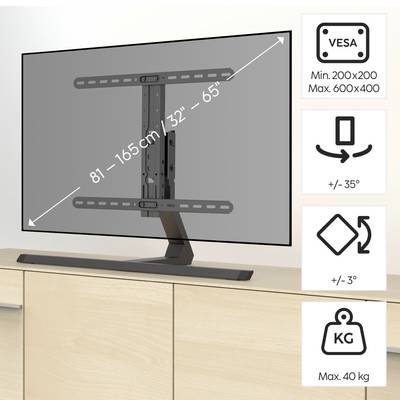 Tento obrázek znázorňuje nastavitelný TV držák na stěnu pro obrazovky o velikosti 32 až 65 palců s maximální nosností 40 kg.