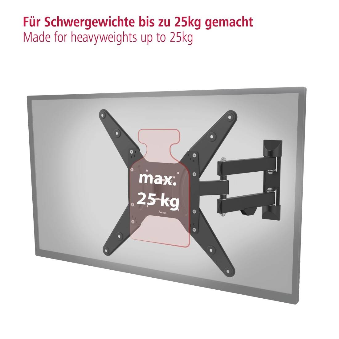 Držák TV s pohyblivými rameny, vhodný pro zařízení až do 25 kg.