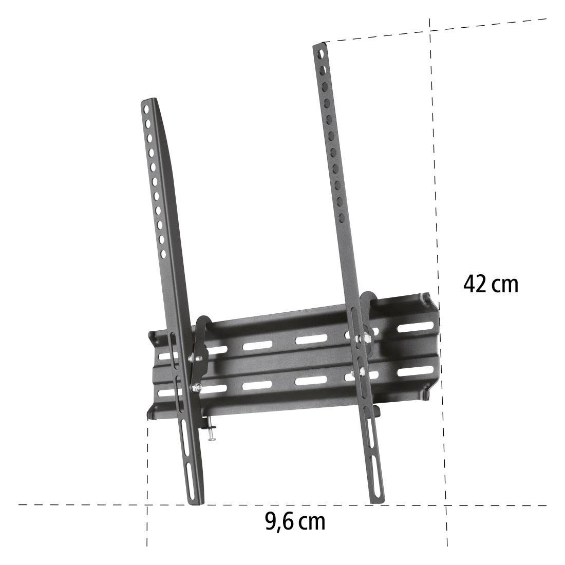 Nástěnný držák s rozměry: výška 42 cm, šířka 9,6 cm. Vhodný pro upevnění televizoru na stěnu.