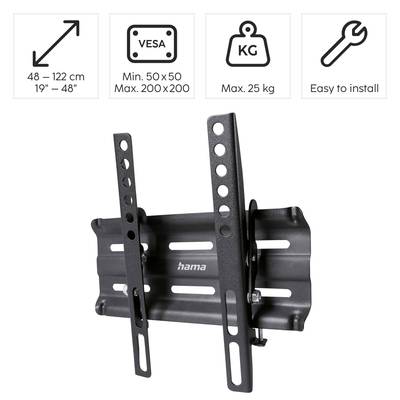Nástěnný držák na TV pro úhlopříčky 48-122 cm (19''-48''), VESA: 50x50 až 200x200, max. 25 kg, snadná instalace.